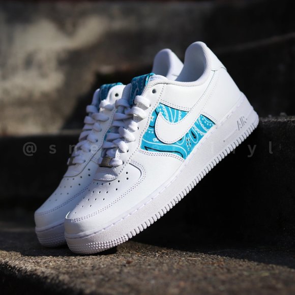 Nike Air Force 1 Low Aqua Blue Bandana Custom NWT - Picture 8 of 9